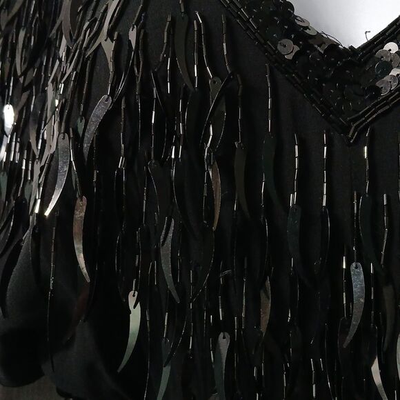 Cache Vintage black sequin embellished ruched dress Sz 10 EUC Made in USA - Picture 5 of 10